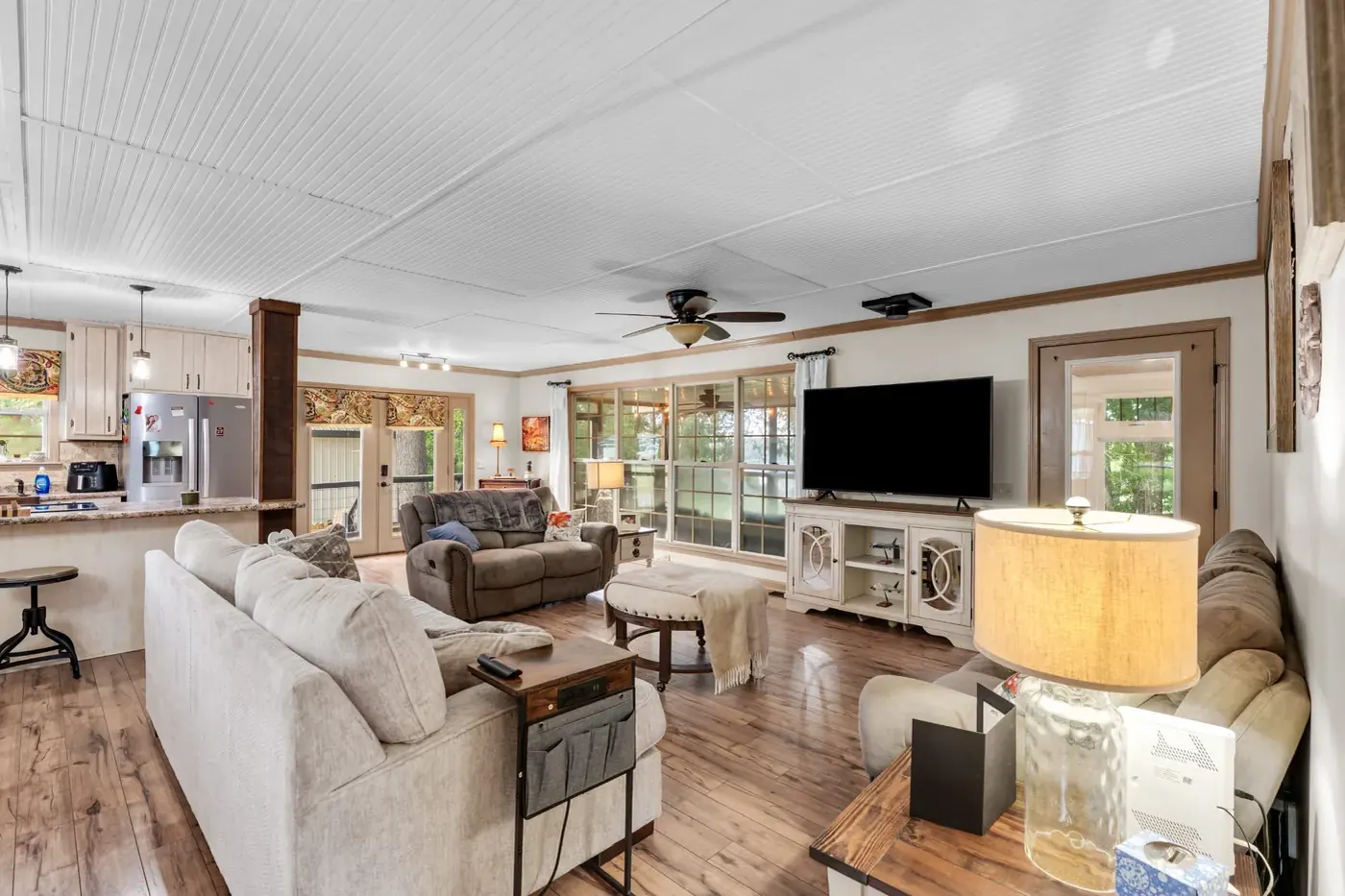 Living and dining areas sharing one open room